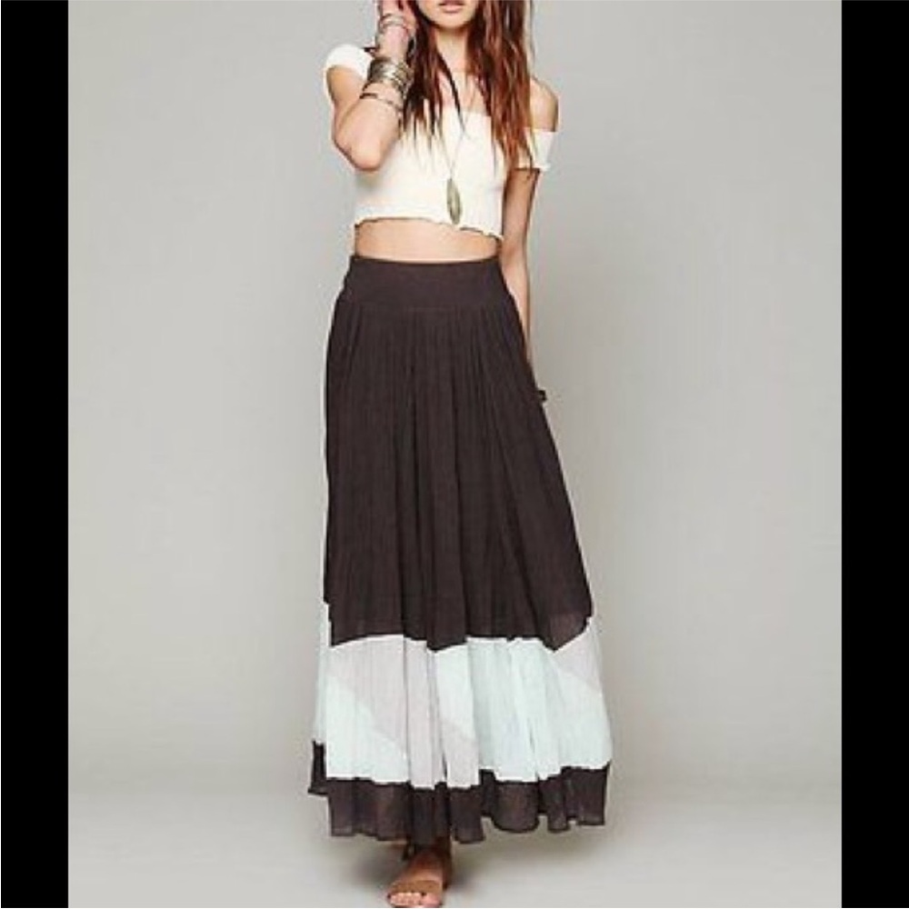 FREE PEOPLE Manina Sheer Gauze Color Block Maxi Skirt Grays & Mint Size XS